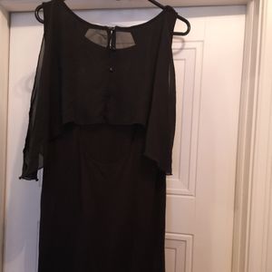 Black Jersey Dress with Chiffon trim. Open back. Size 12 UK, Size 8 US